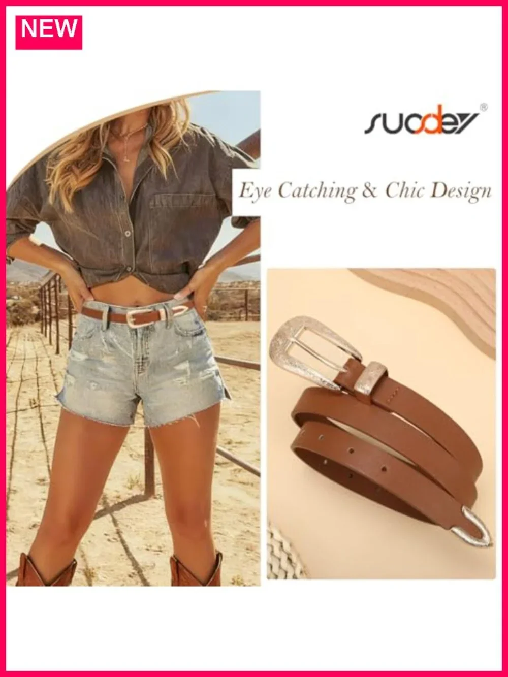 Western Skinny Leather Belt for Women Cowgirl Carved Buckle 0.8